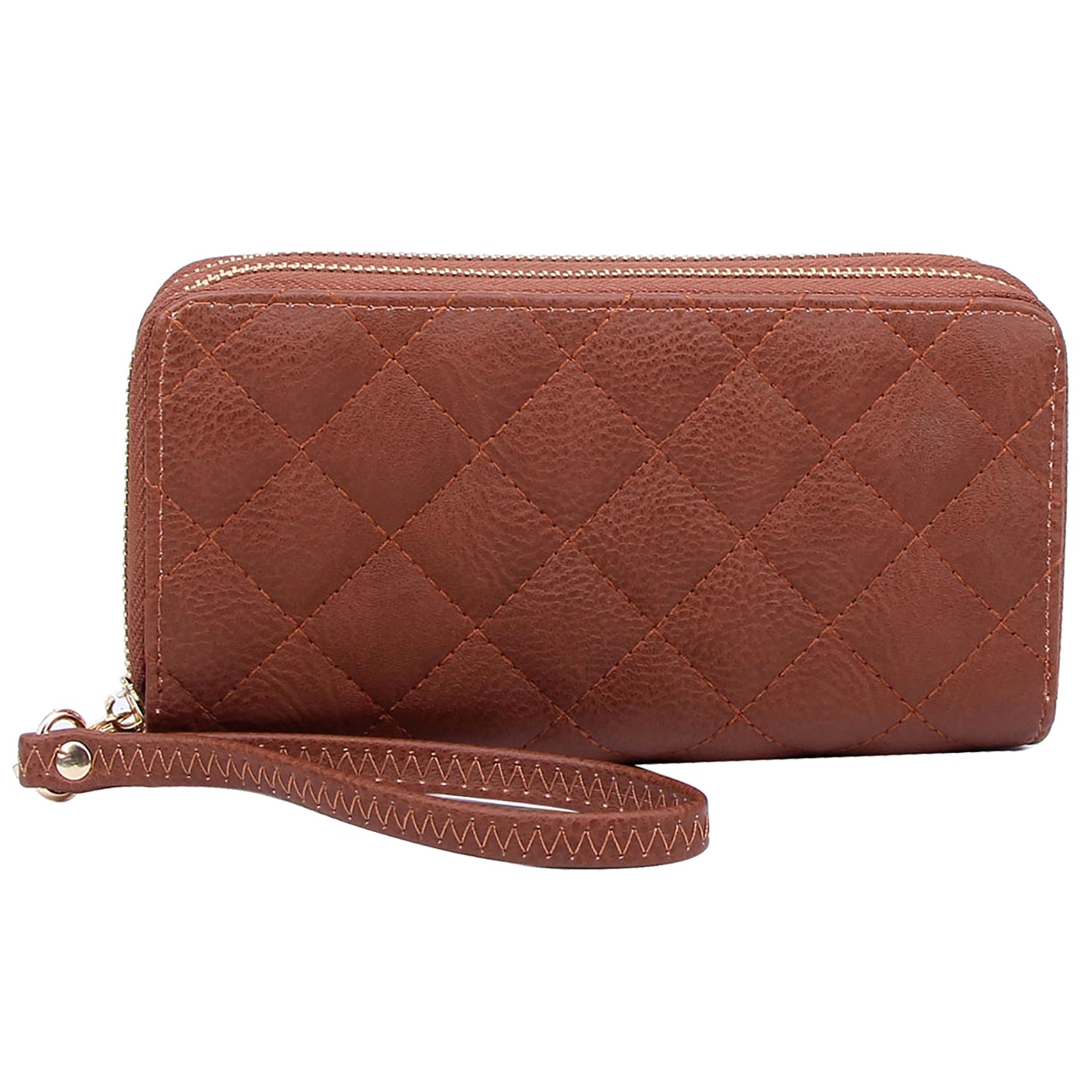 Quilted Double Zip Around Wallet Wristlet