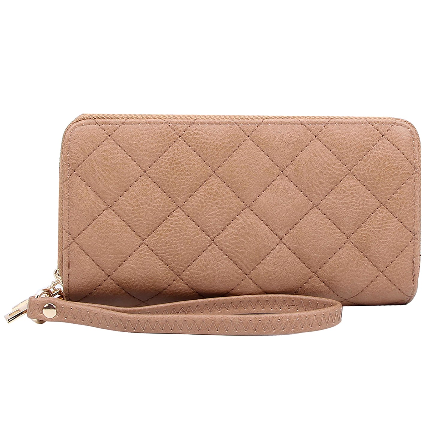 Quilted Double Zip Around Wallet Wristlet