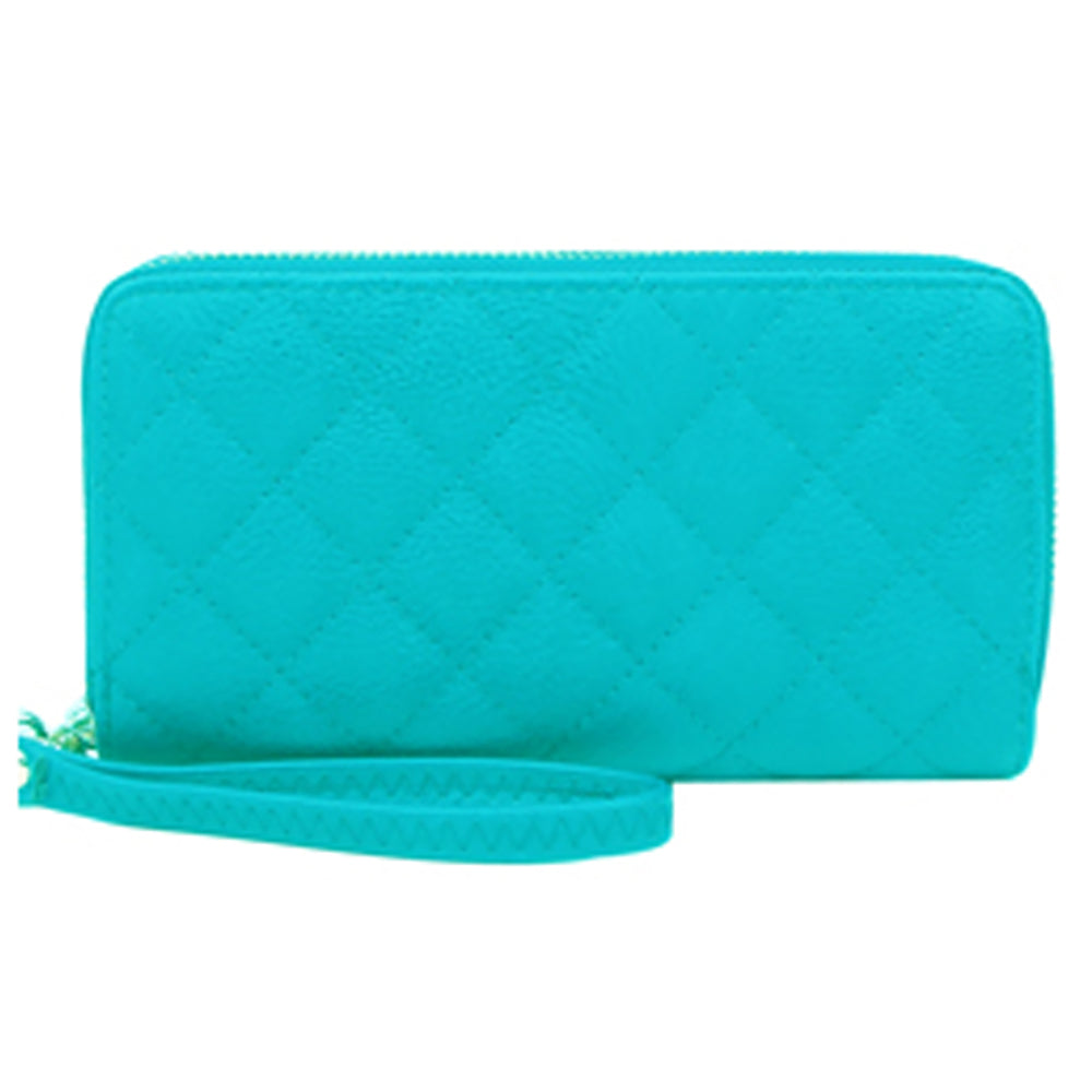 Quilted Double Zip Around Wallet Wristlet