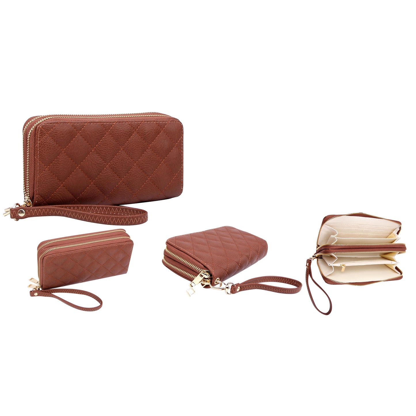 Quilted Double Zip Around Wallet Wristlet