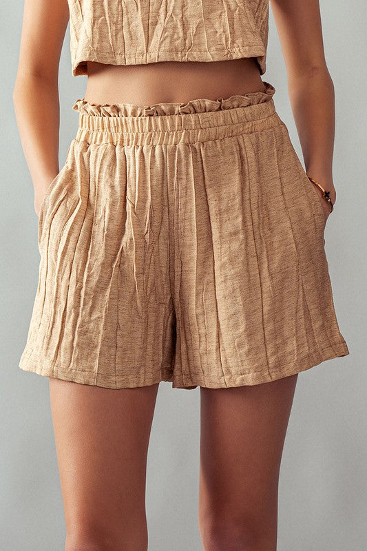 Ruffled Waistband Crinkle Shorts