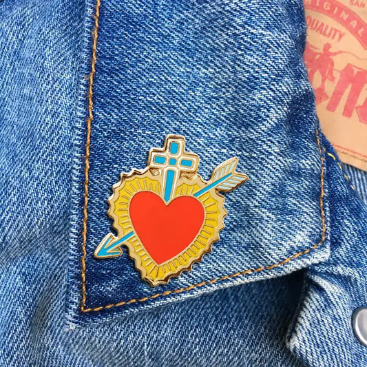 Sacred Heart with Cross Pin