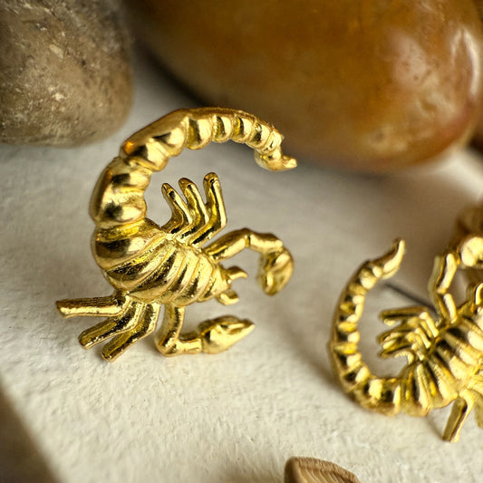 Scorpion Stud Earrings in Raw Brass