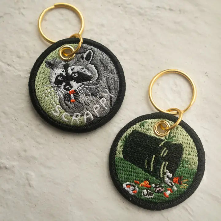 Scrappy Raccoon Double-Sided Embroidered Keychain