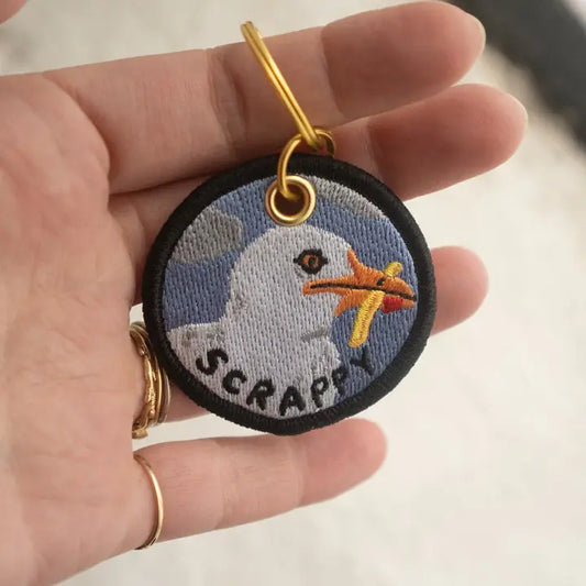 Scrappy Seagull Double-Sided Embroidered Keychain=