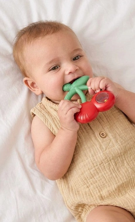 Cherries Bitzy Shake Silicone Teether with Rattle