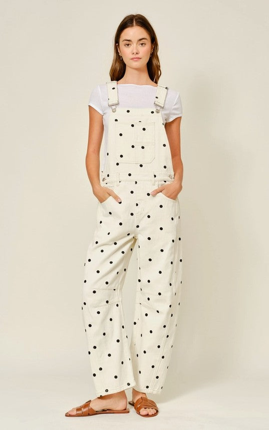 Slouchy Relax Fit Polka Dot Denim Overalls