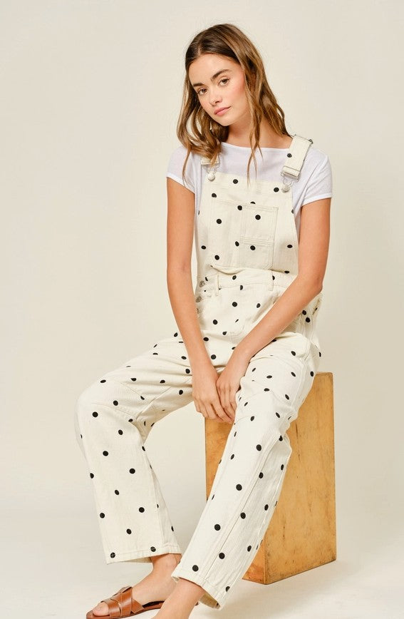 Slouchy Relax Fit Polka Dot Denim Overalls