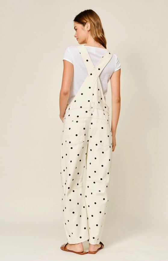Slouchy Relax Fit Polka Dot Denim Overalls