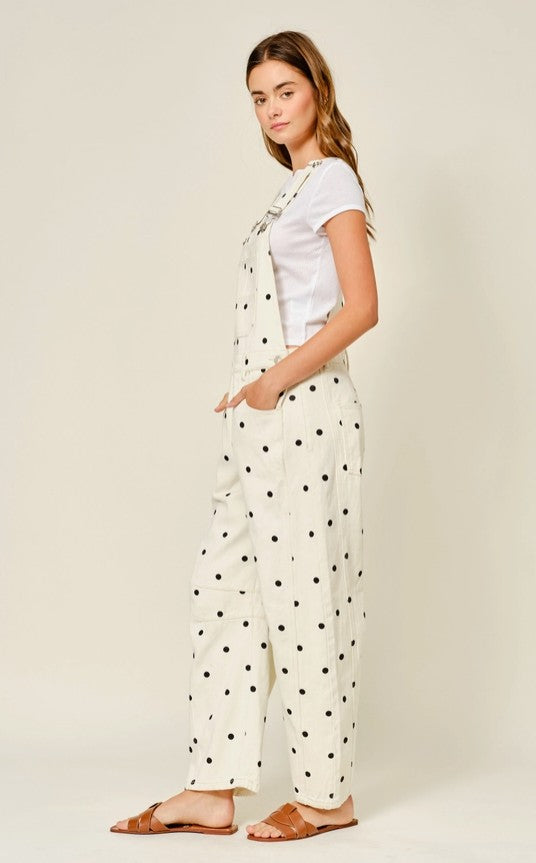 Slouchy Relax Fit Polka Dot Denim Overalls