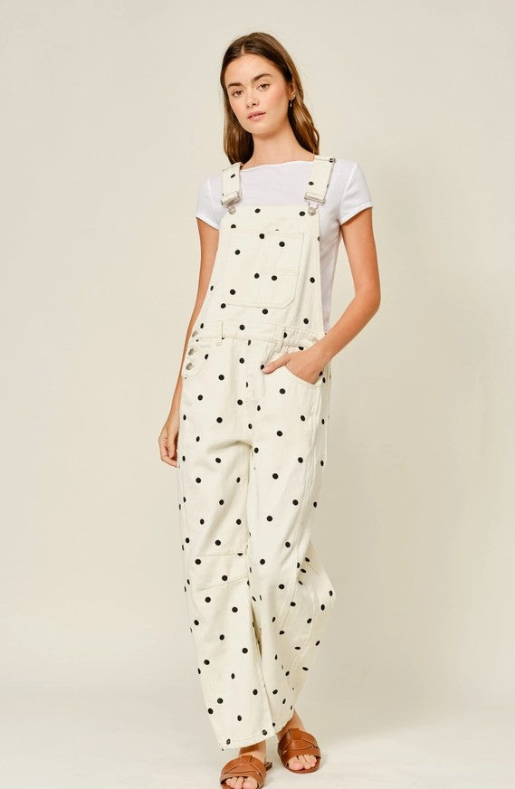 Slouchy Relax Fit Polka Dot Denim Overalls