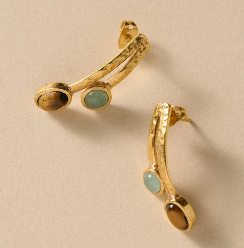 Sanja Tiger + Glass Stone Post Earrings