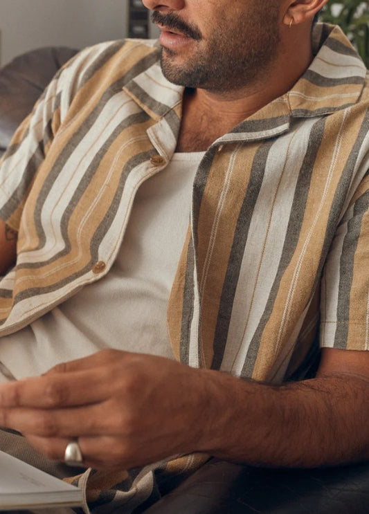 Vacation Stripe SS Shirt in Sand