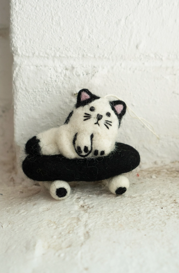 Sk8 Cat Felted Wool Ornament