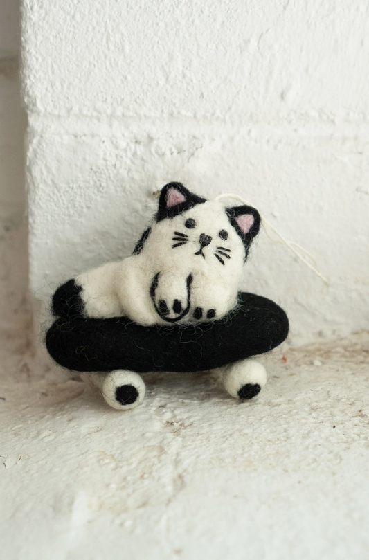 Sk8 Cat Felted Wool Ornament