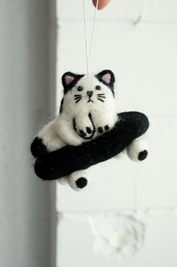 Sk8 Cat Felted Wool Ornament