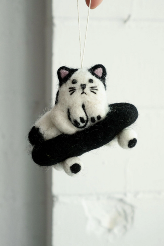 Sk8 Cat Felted Wool Ornament