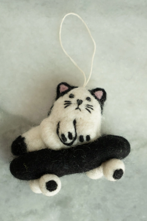 Sk8 Cat Felted Wool Ornament
