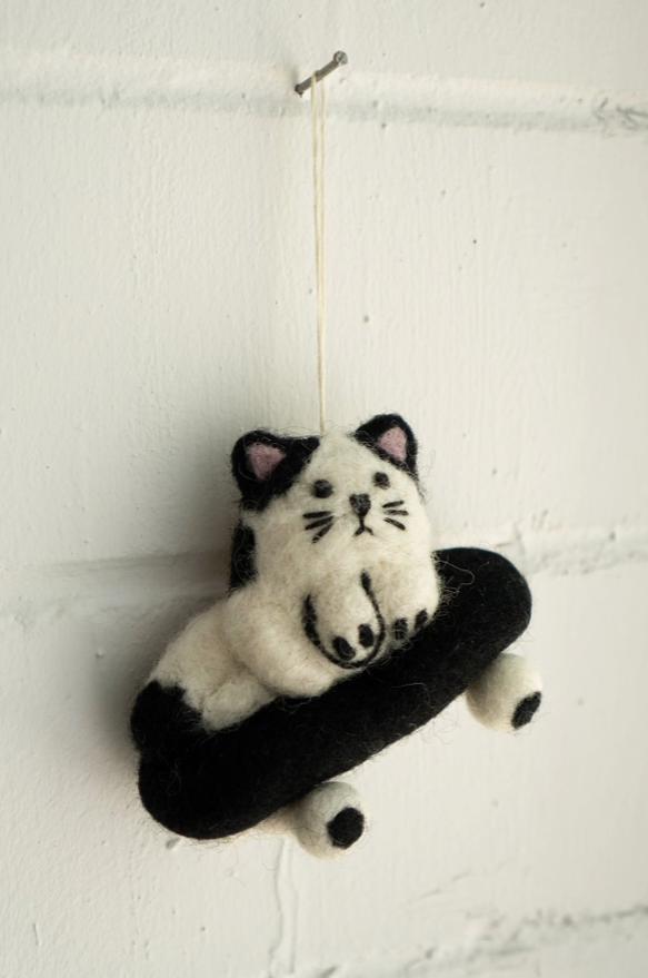 Sk8 Cat Felted Wool Ornament