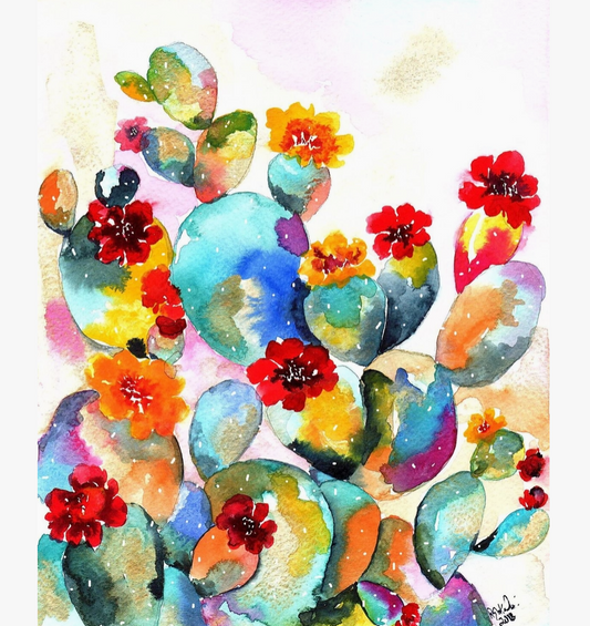 Prickly Pear Rainbow Desert Cactus Watercolor Art Print 8 X 10
