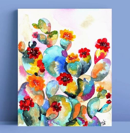 Prickly Pear Rainbow Desert Cactus Watercolor Art Print 8 X 10