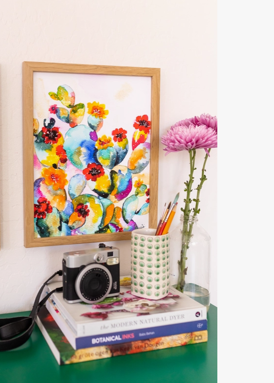 Prickly Pear Rainbow Desert Cactus Watercolor Art Print 8 X 10
