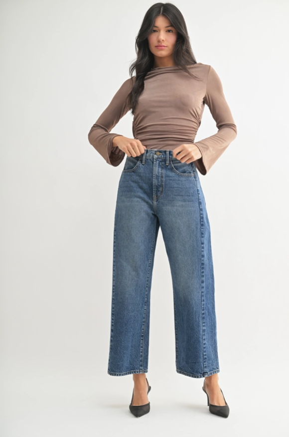 High Rise Twist Seam Barrel Jean