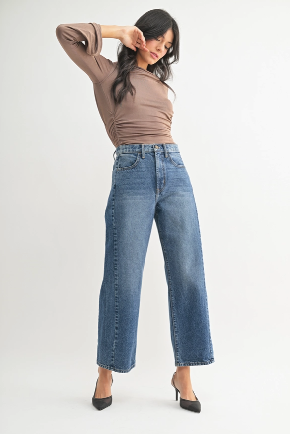 High Rise Twist Seam Barrel Jean
