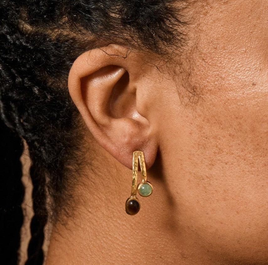 Sanja Tiger + Glass Stone Post Earrings