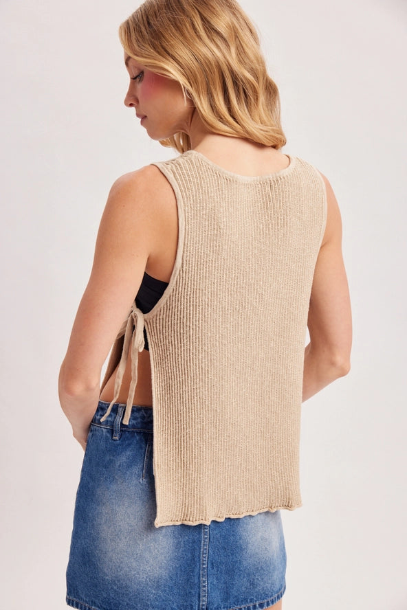 Sleeveless Ribbed Knit Tied Open Side Top
