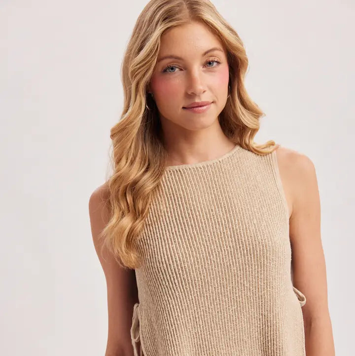 Sleeveless Ribbed Knit Tied Open Side Top