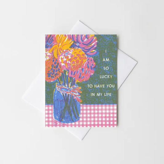 So Lucky To Have You (Bouquet) -Mother/Father Risograph Card