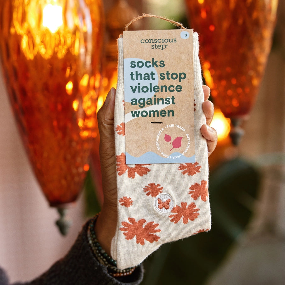 Socks That Stop Violence Against Women (Orange Flowers)