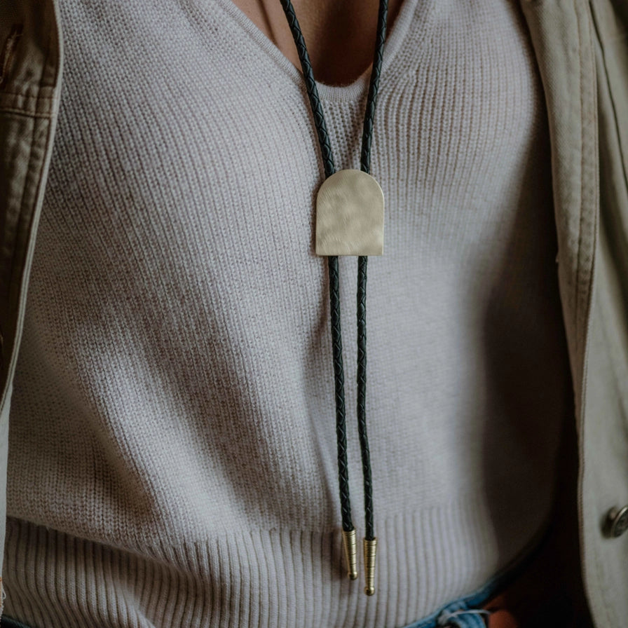 Soiree Solid Brass Bolo Tie with Genuine Leather Cord