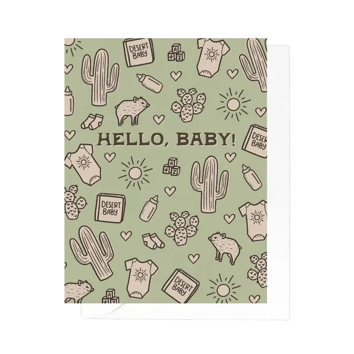Southwest Baby Card – Western Sketch Hello Baby Greeting Card