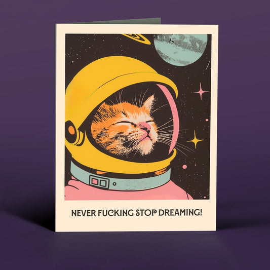 Spacecat Dreams Funny Greeting Card