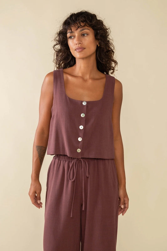 Square Neck Linen Vest