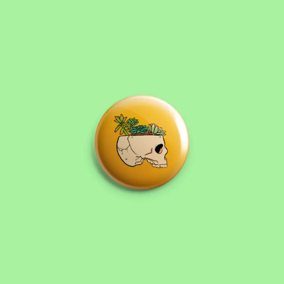 Succulent Skull Button Pin