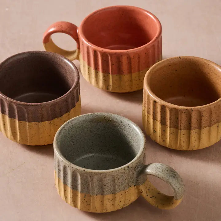 Sundara Fluted Stacking Espresso Mugs - Assorted
