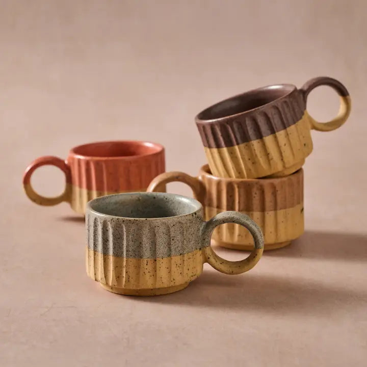 Sundara Fluted Stacking Espresso Mugs - Assorted