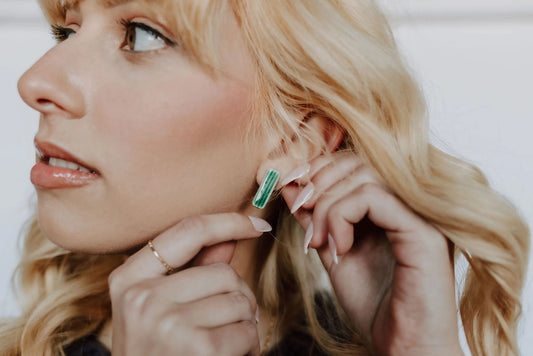 Textured Green Porcelain Stud Earrings