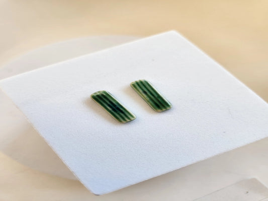 Textured Green Porcelain Stud Earrings