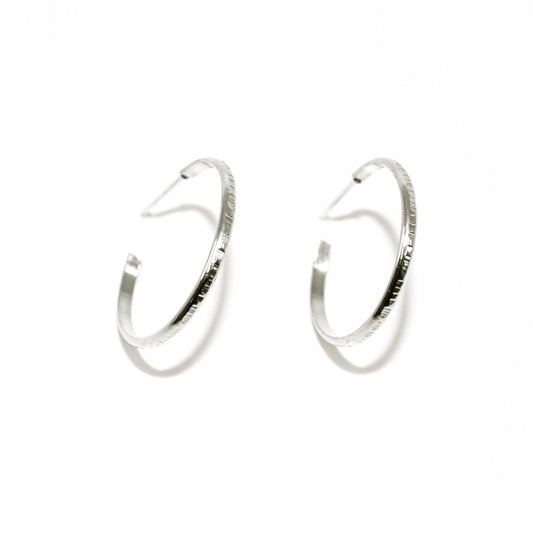 Textured Lines Hoop Earrings Sterling Silver Earring