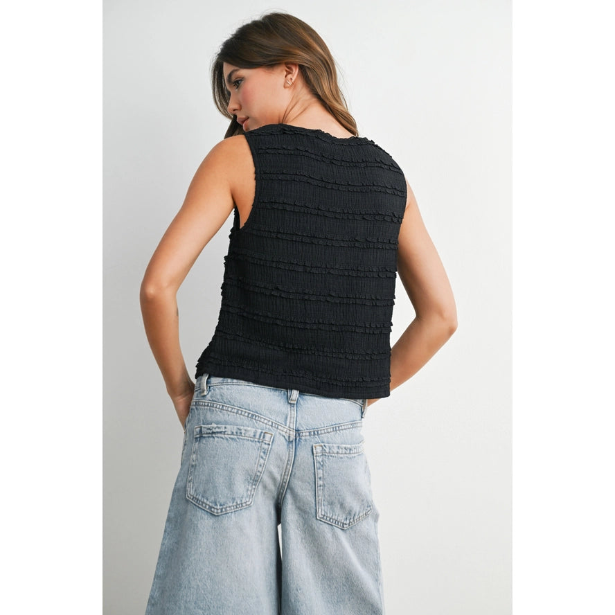 Textured Sleeveless Button-Front Vest Top