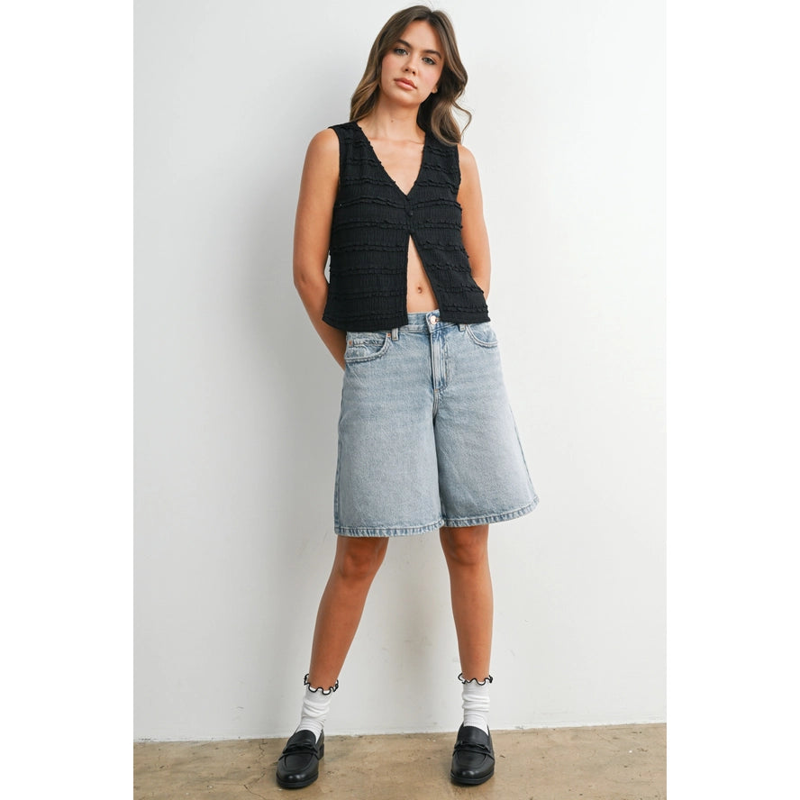 Textured Sleeveless Button-Front Vest Top