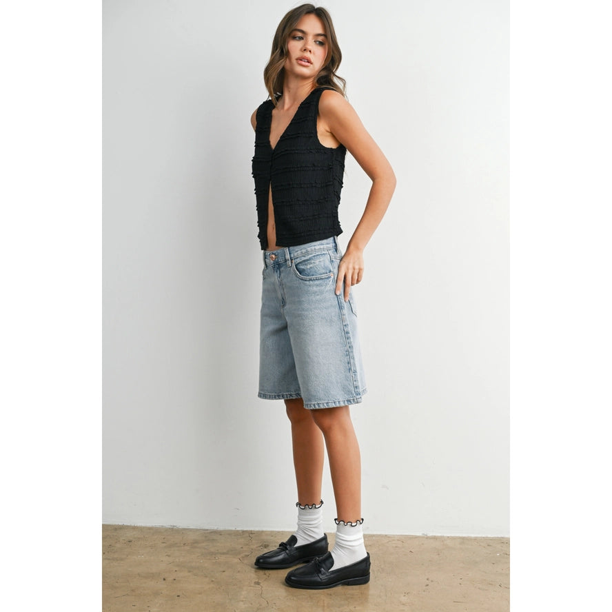 Textured Sleeveless Button-Front Vest Top