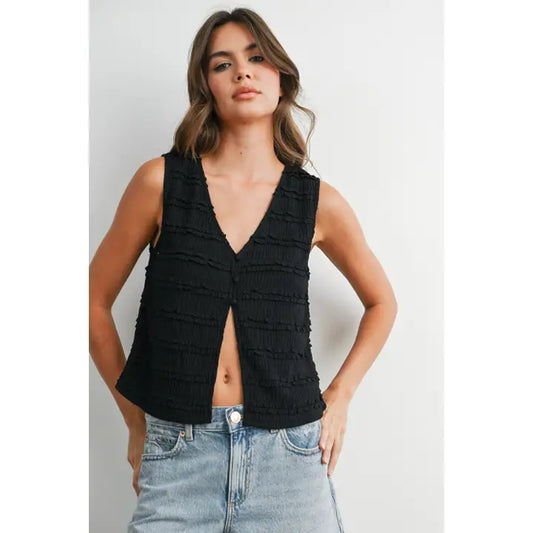 Textured Sleeveless Button-Front Vest Top