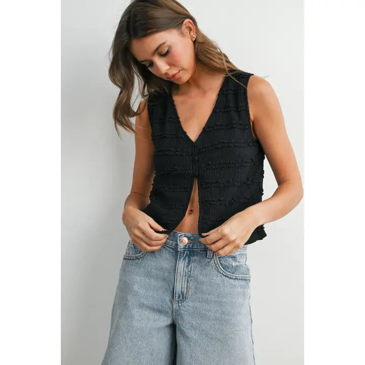 Textured Sleeveless Button-Front Vest Top