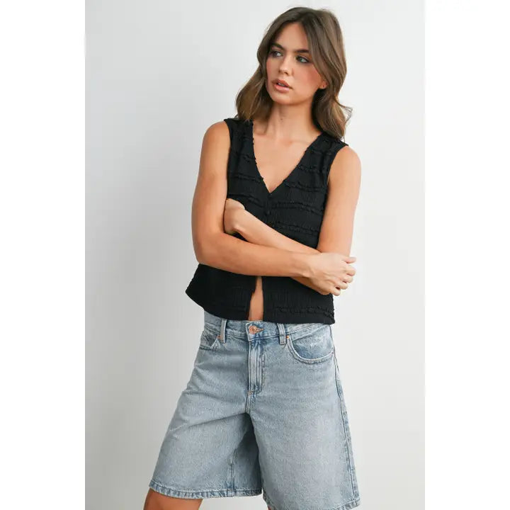 Textured Sleeveless Button-Front Vest Top