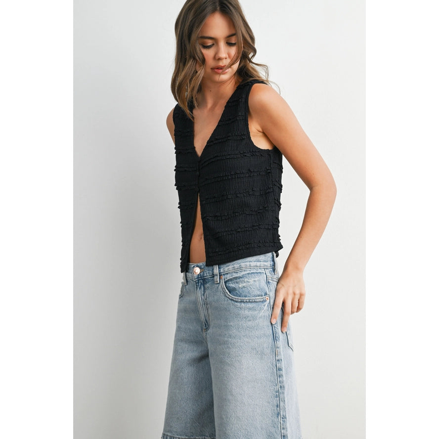 Textured Sleeveless Button-Front Vest Top
